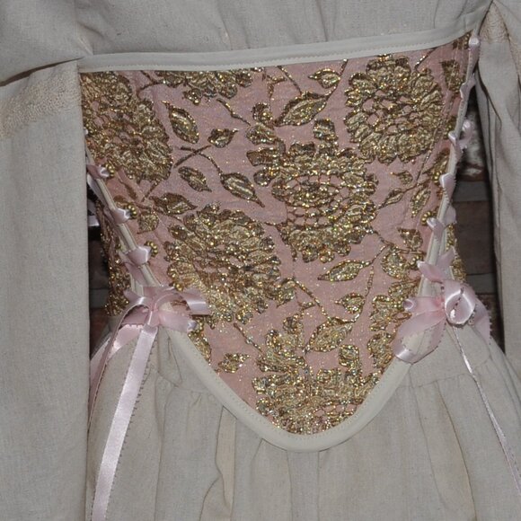 2 sided, Lace-up, Bustier Corset, Pink & Gold, Neutral Floral Tapestry Siez 6 S - Picture 6 of 12